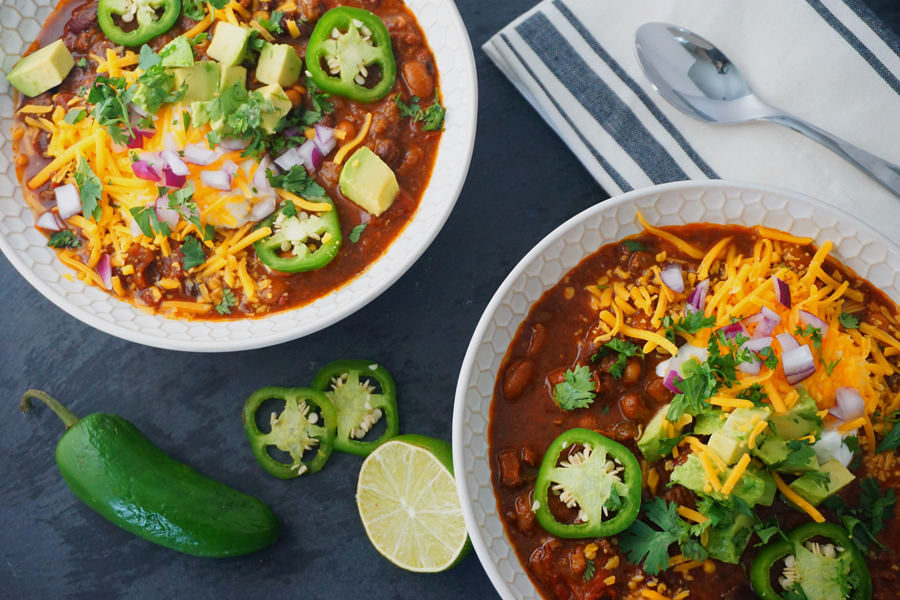 mole-inspired short rib chili with jalapeños, dried ancho chiles and black beans