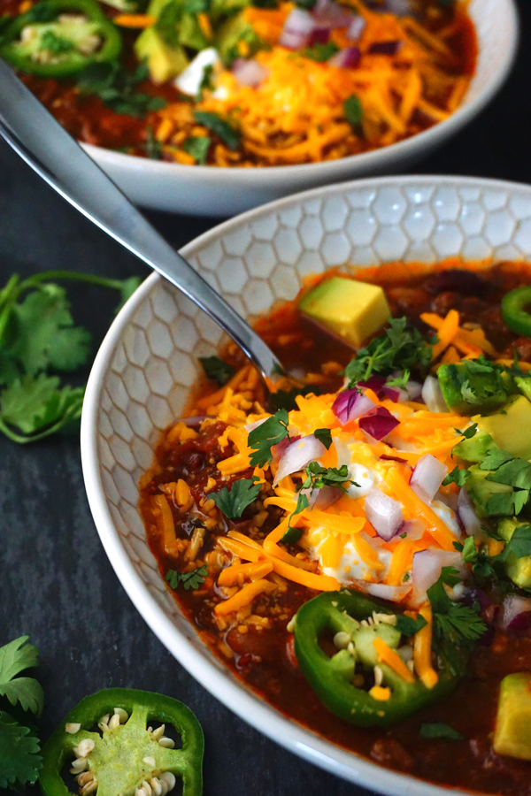 mole-inspired short rib chili with jalapeños, dried ancho chiles and black beans