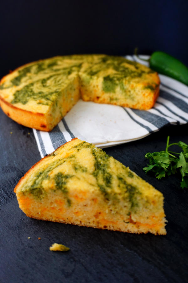 marbled jalapeno cheddar cornbread made with buttermilk and masa harina