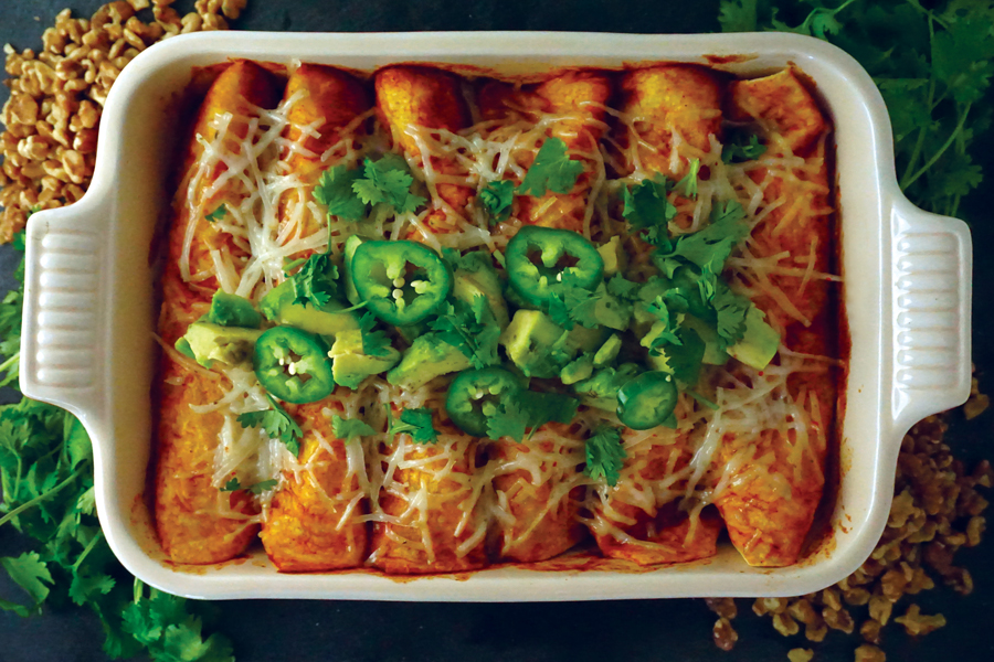 Vegan Cauliflower Harvest Enchiladas Rojas