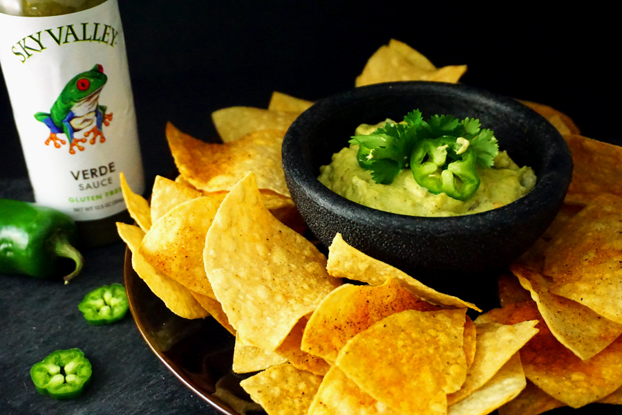 vegan queso blanco made with cashews and sky valley verde sauce