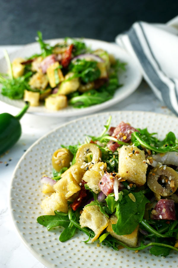 Antipasto salad with castelvetrano olives and everything bagel seasoning