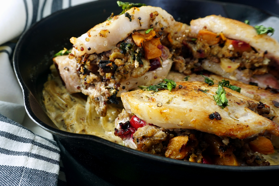 Stuffed Pork Chops in a Cast Iron Skillet