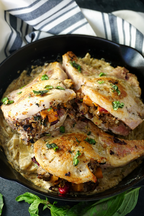 Stuffed Pork Chops in a Cast Iron Skillet