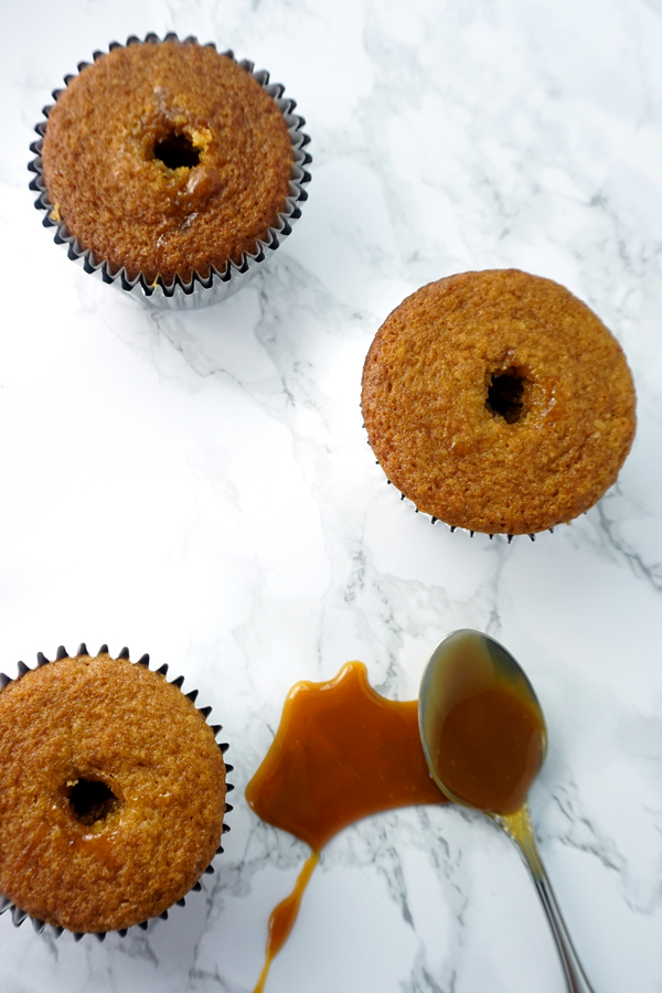 A caramel-flavored cupcake with caramel filling