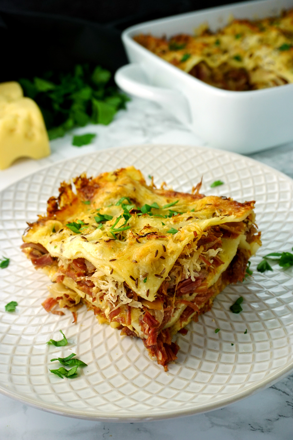 Reuben Lasagna for St. Patrick's Day Dinner on a plate