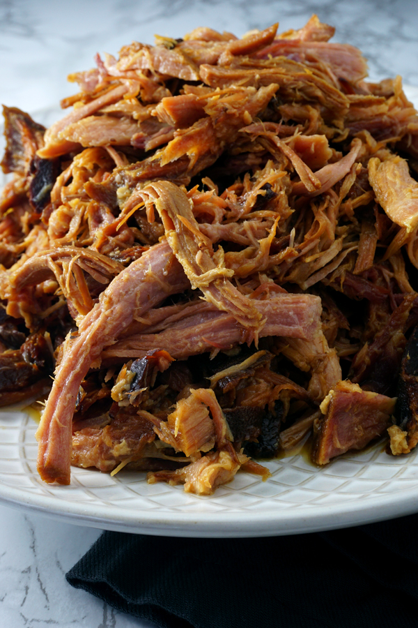 shredded pulled root beer ham from a slow cooker