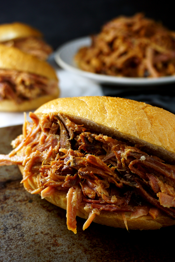 Shredded pulled root beer ham sandwiches