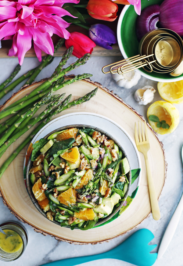 Asparagus Orange Spinach Salad with Basil Lemon Vinaigrette by Yay For Food