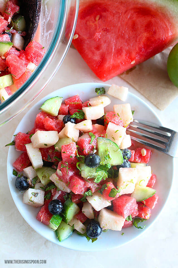 Watermelon, Cucumber & Jicama Salad with Coconut Lime Dressing by The Rising Spoon