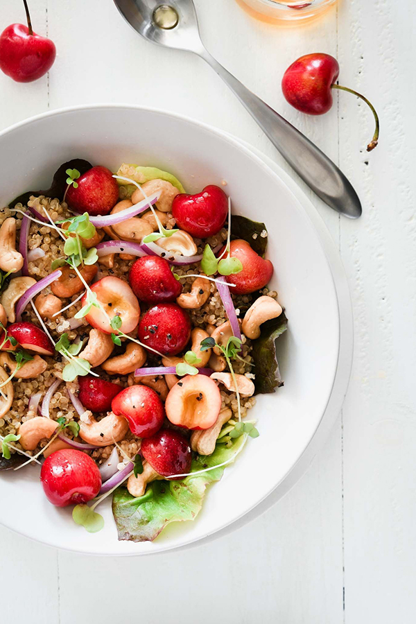 Summer Quinoa Salad with Honey Quinoa, Cherries and Cashews by Urban Foodie Kitchen
