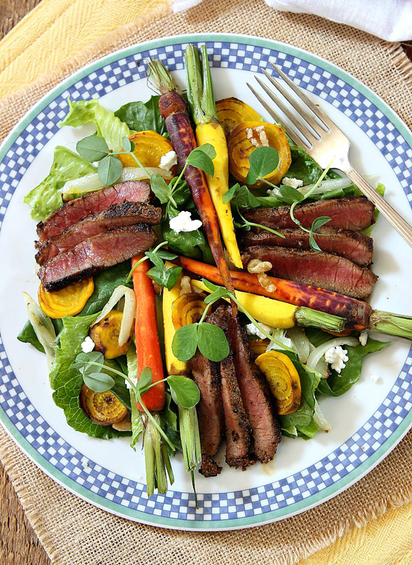 Peppercorn Steak Salad with Maple Roasted Carrots and Golden Beets by Simply Fresh Dinners