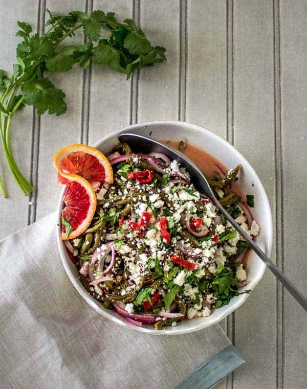 Nopalito Cactus Salad with Citrus Pomegrante Vinaigrette by Beyond Mere Sustenance