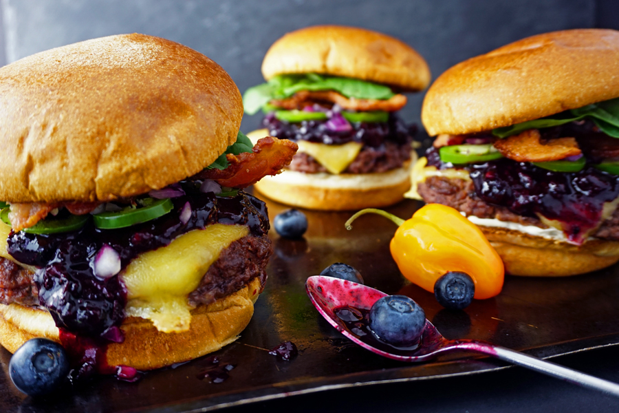 Habanero-Lime Blueberry Bacon Cheeseburgers