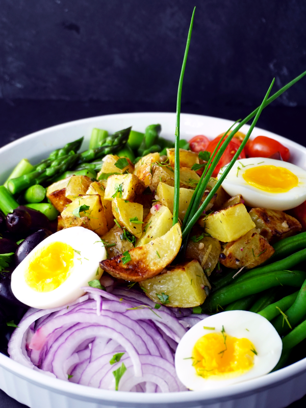 Spring Vegetable Nicoise Potato Salad with Chives and Lemon Herb Vinaigrette