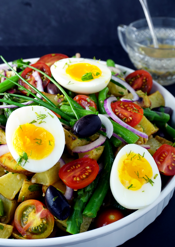 Spring Vegetable Nicoise Potato Salad with Chives and Lemon Herb Vinaigrette