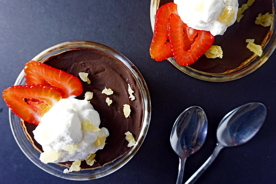Chocolate Covered Roasted Strawberry Pots de Creme